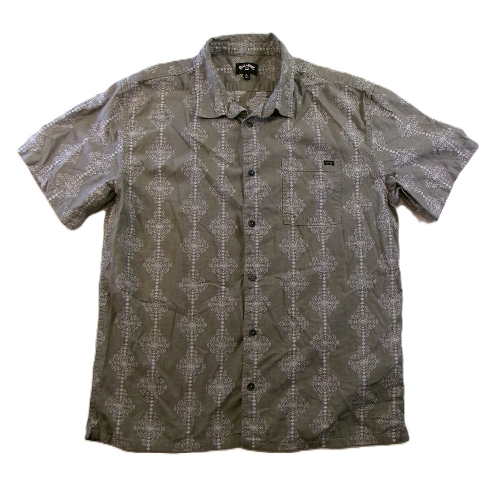 Billabong Button Down Mens‎ Medium Green Geometric Tribal ABYWT00235